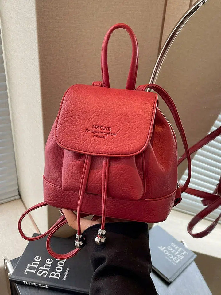 Drawstring Flap Closure Leather Backpack