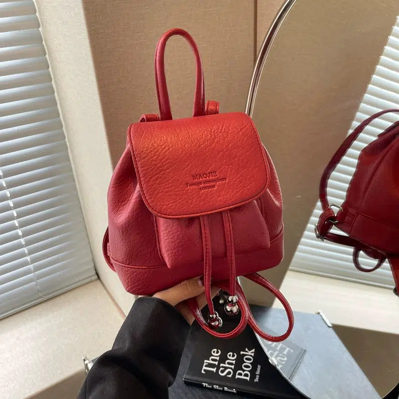 Drawstring Flap Closure Leather Backpack