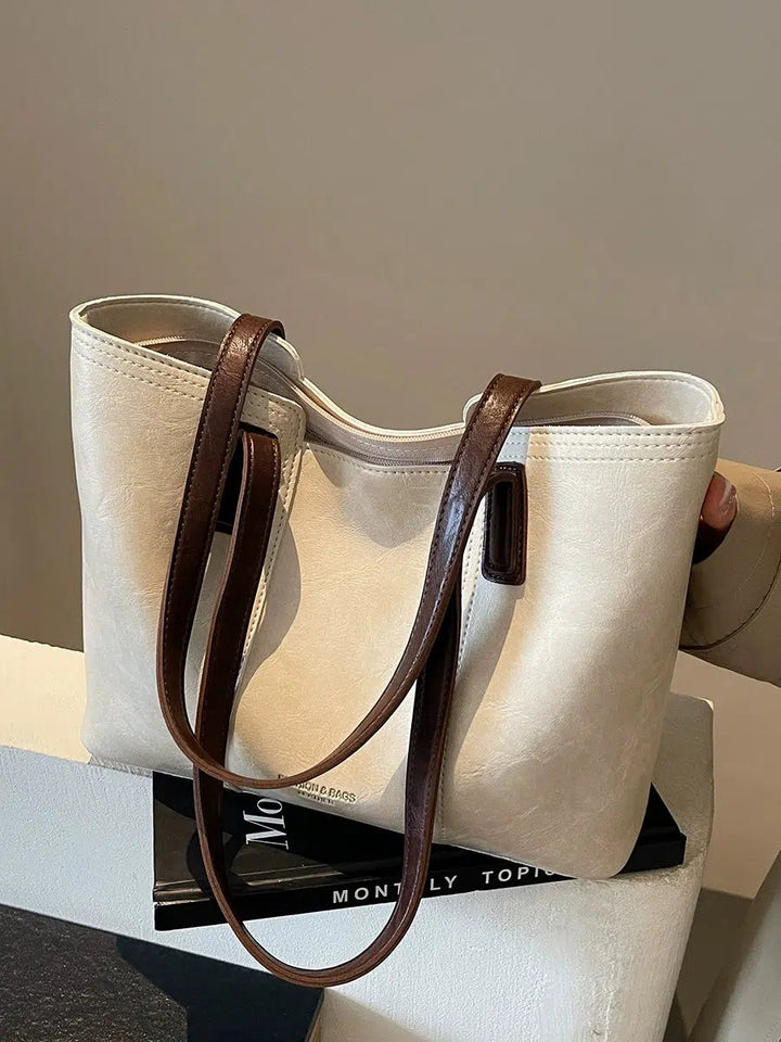 Dual Handles Leather Tote Bag