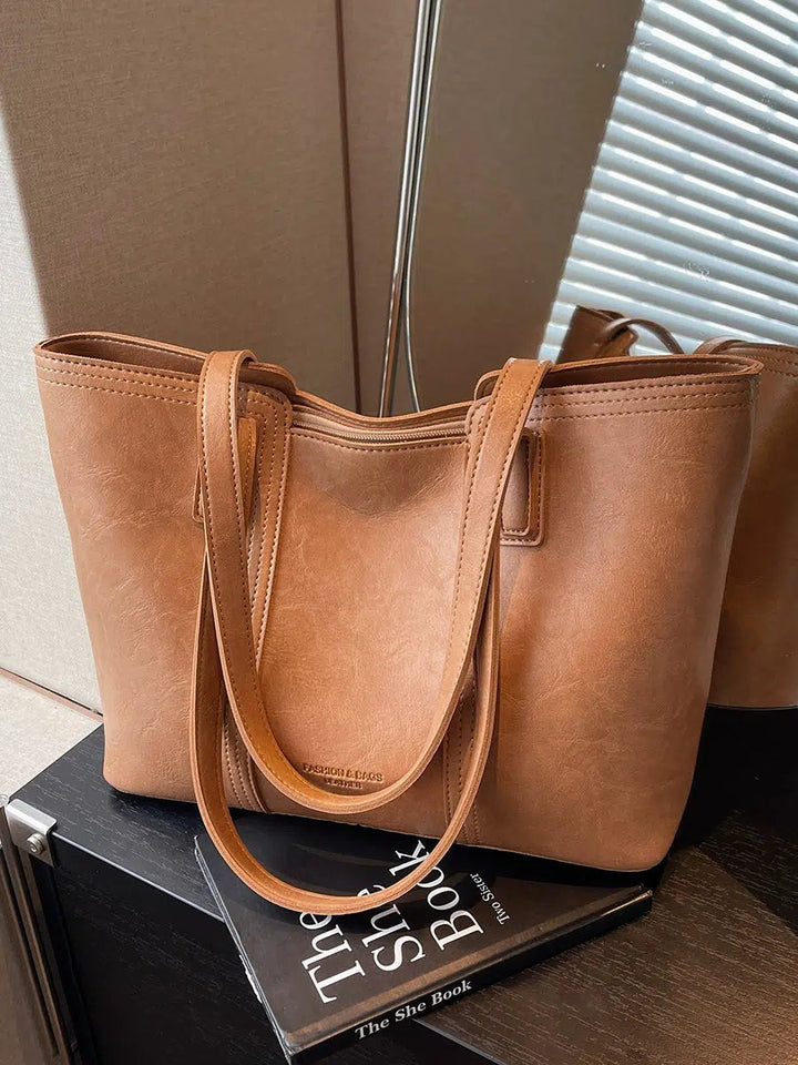 Dual Handles Leather Tote Bag
