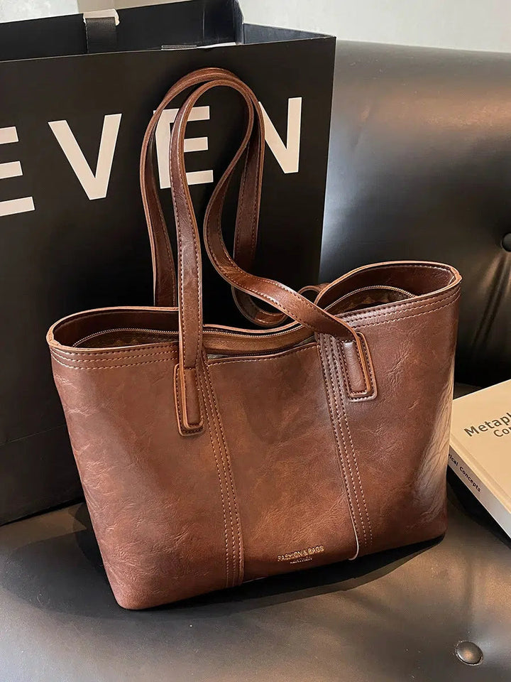 Dual Handles Leather Tote Bag