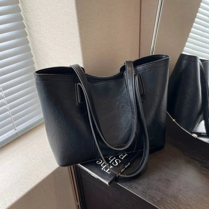 Dual Handles Leather Tote Bag