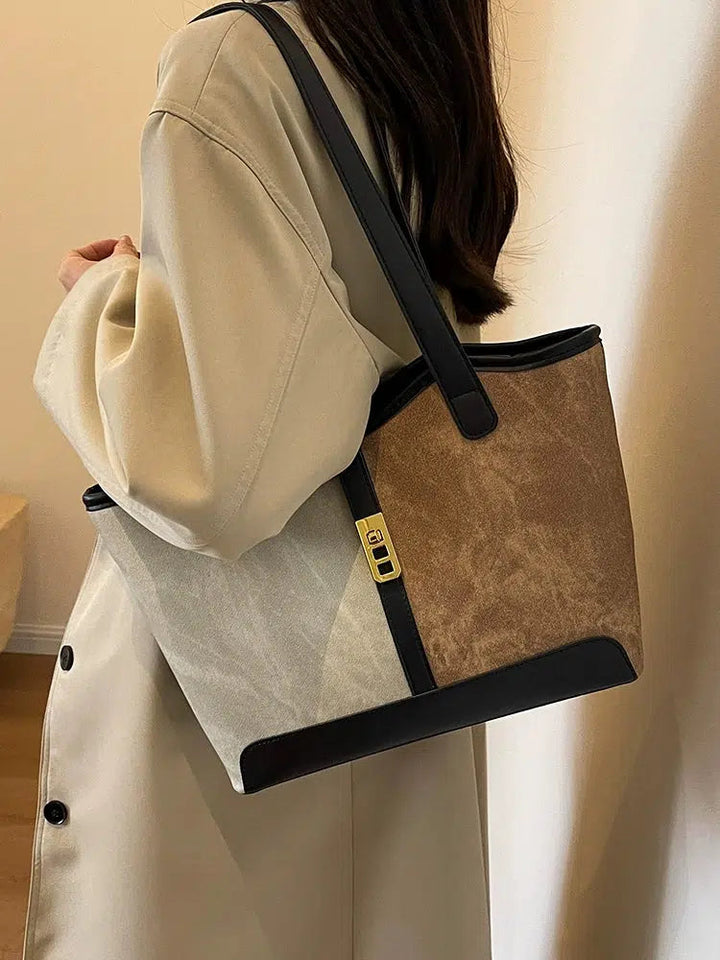 Elegant Leather Trim Tote Bag