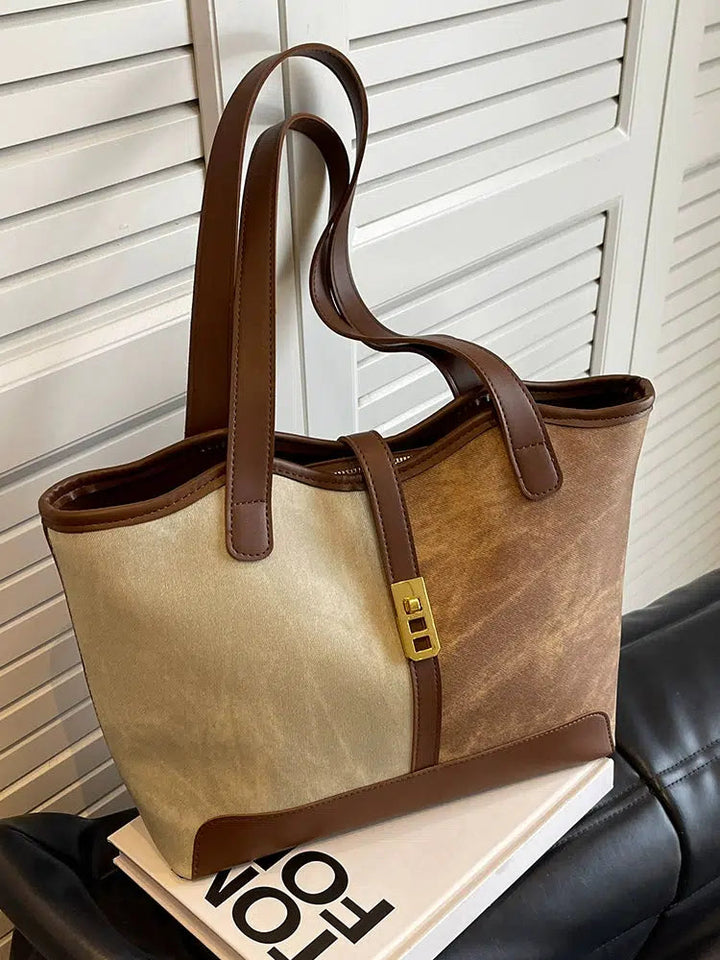 Elegant Leather Trim Tote Bag