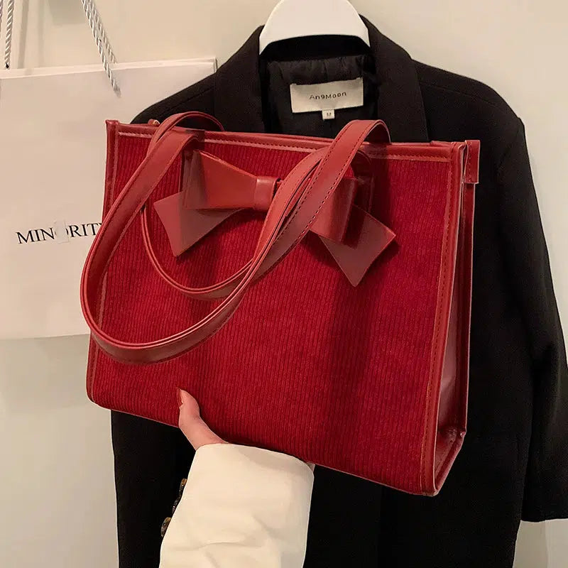 Elegant Suede Bow-Accent Tote Bag