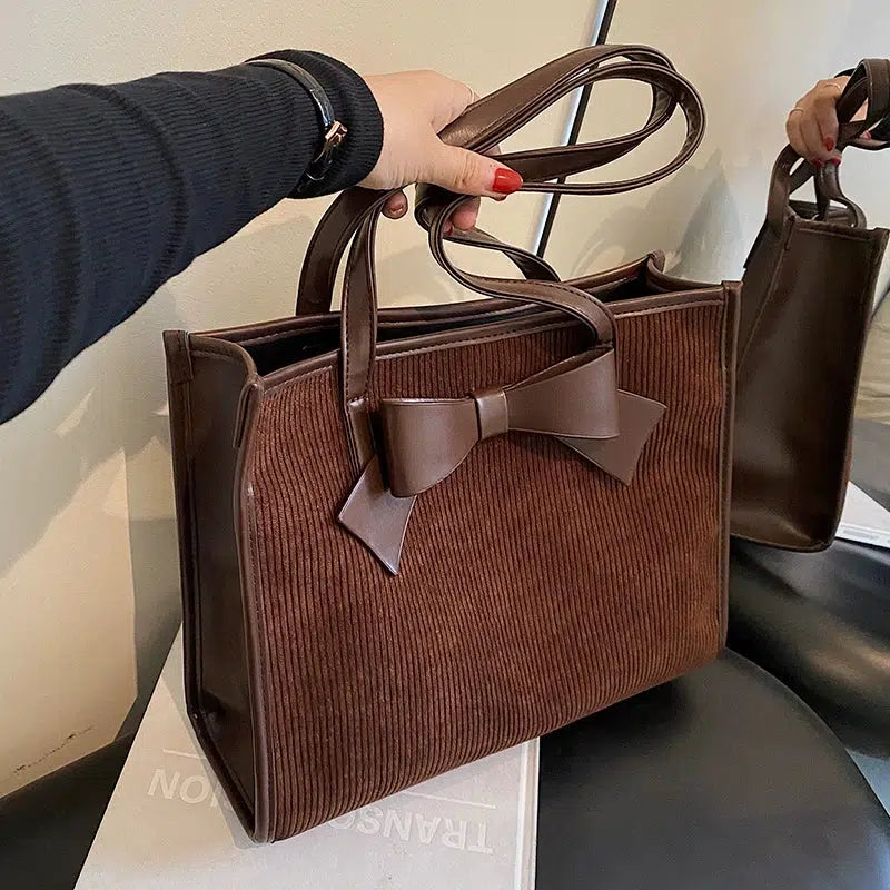 Elegant Suede Bow-Accent Tote Bag
