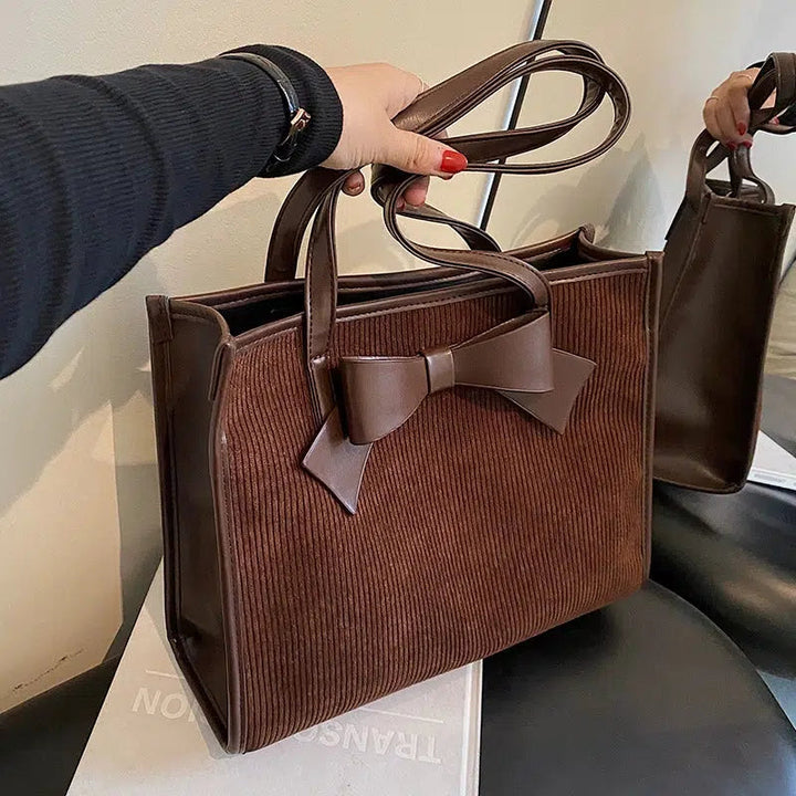 Elegant Suede Bow-Accent Tote Bag