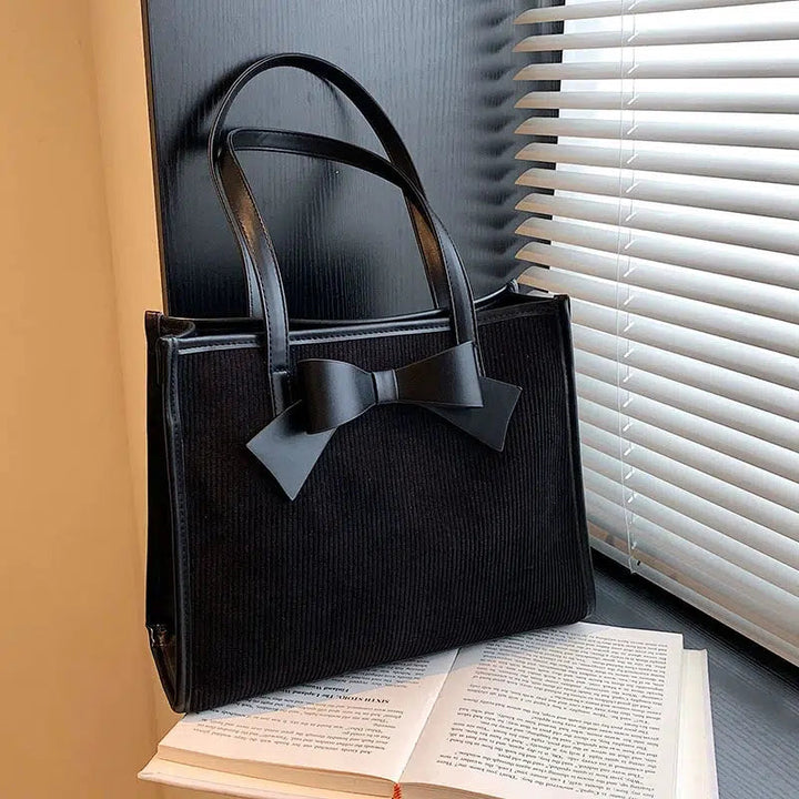 Elegant Suede Bow-Accent Tote Bag