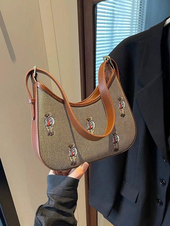 Embroidered Bear Pattern Shoulder Bag