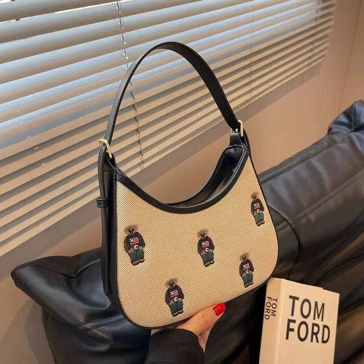 Embroidered Bear Pattern Shoulder Bag