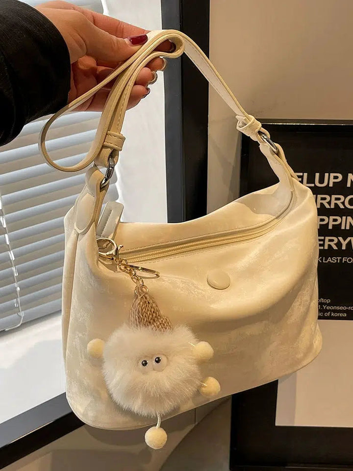 Faux Fur Pom-Pom Shoulder Bag