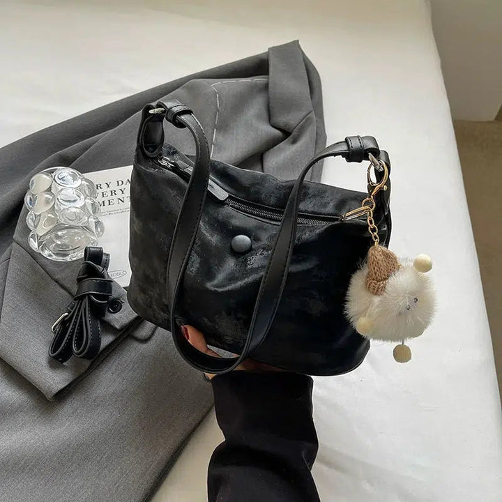 Faux Fur Pom-Pom Shoulder Bag