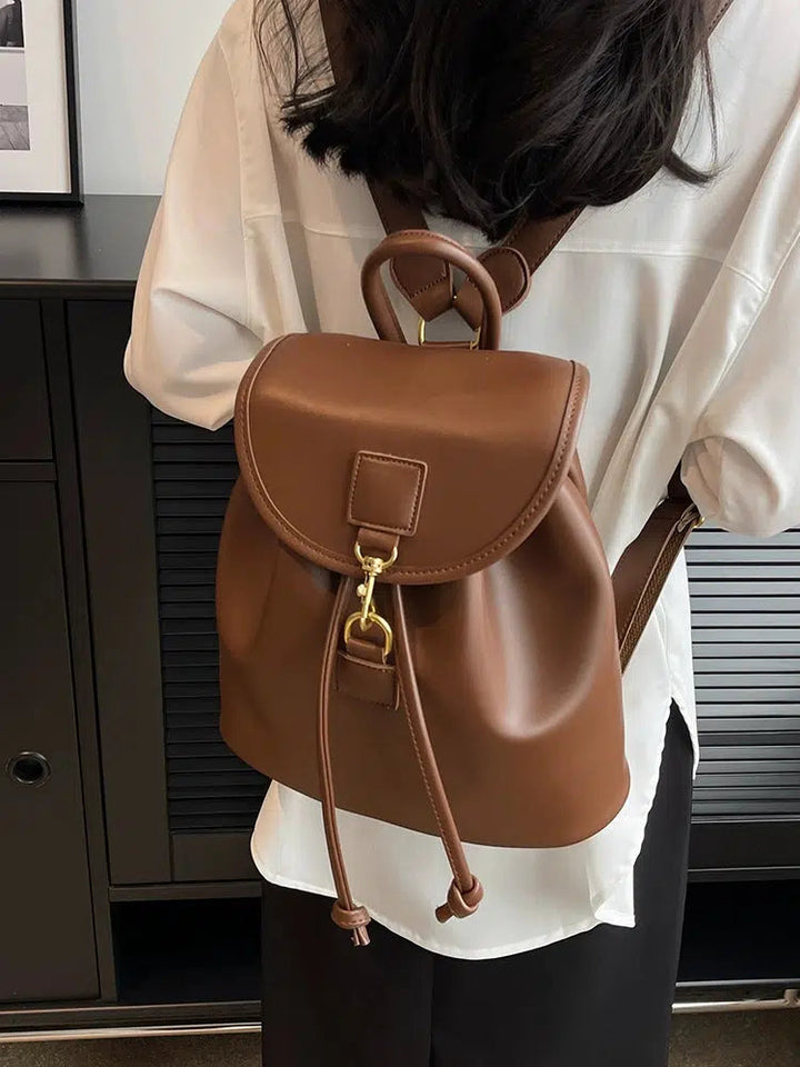 Flap Closure Leather Drawstring Backpack