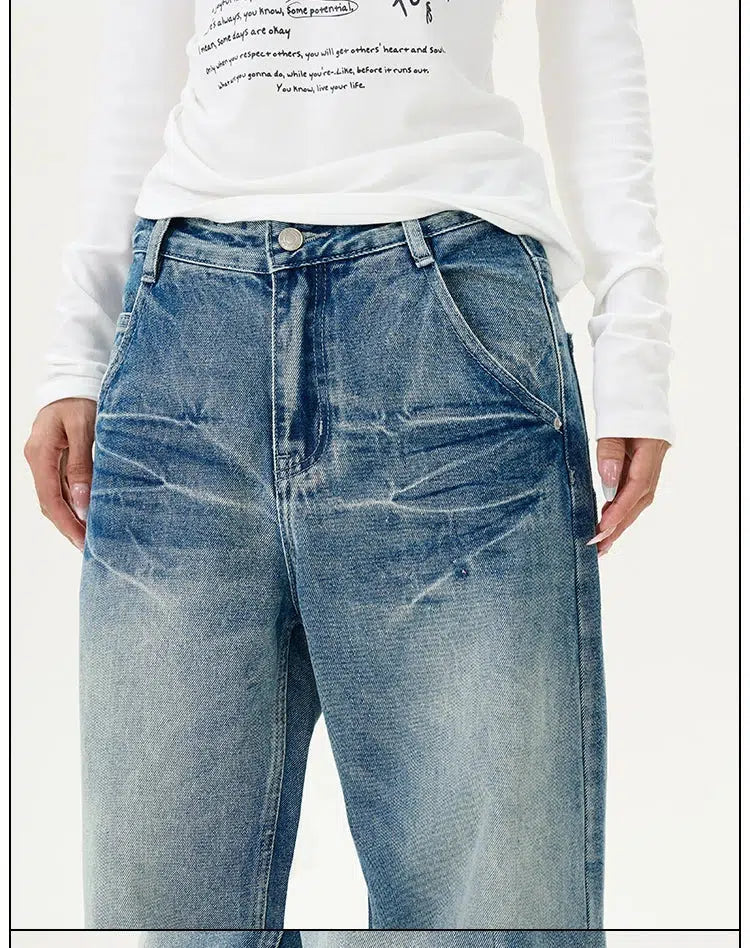 Front Pockets Wide-Leg Denim Pants