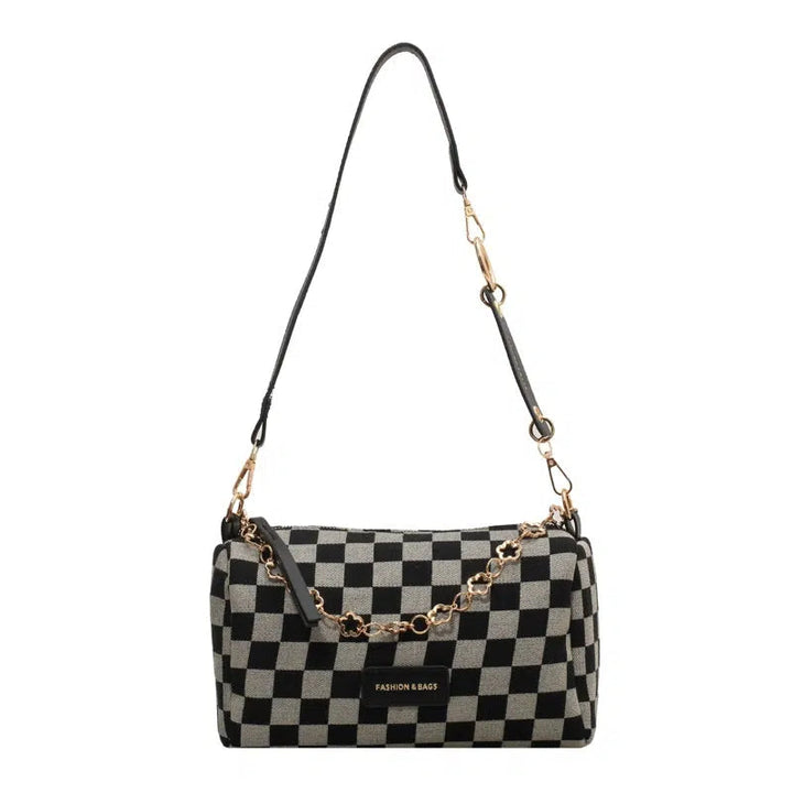 Gold Accents Checkered Shoulder Bag