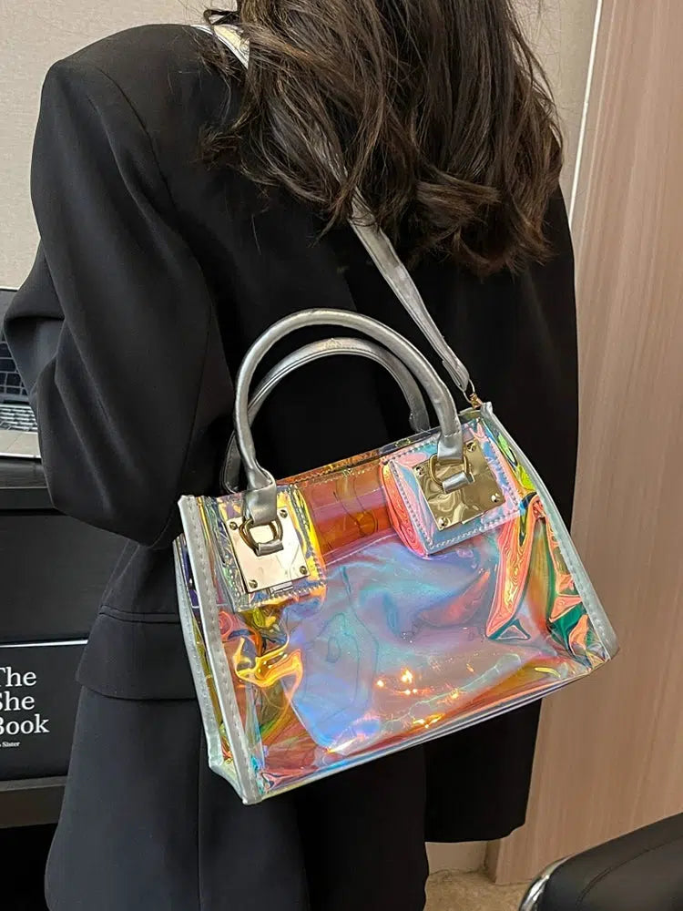 Gold Accents Holographic Clear Tote Bag