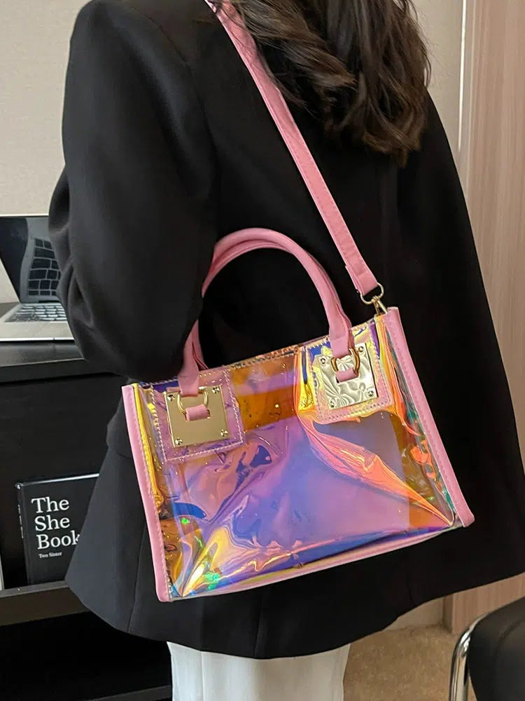 Gold Accents Holographic Clear Tote Bag