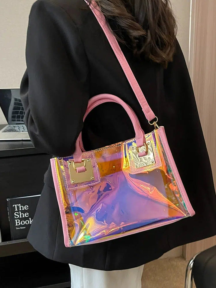 Gold Accents Holographic Clear Tote Bag