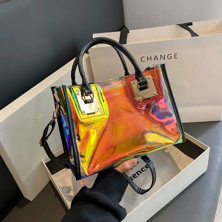 Gold Accents Holographic Clear Tote Bag
