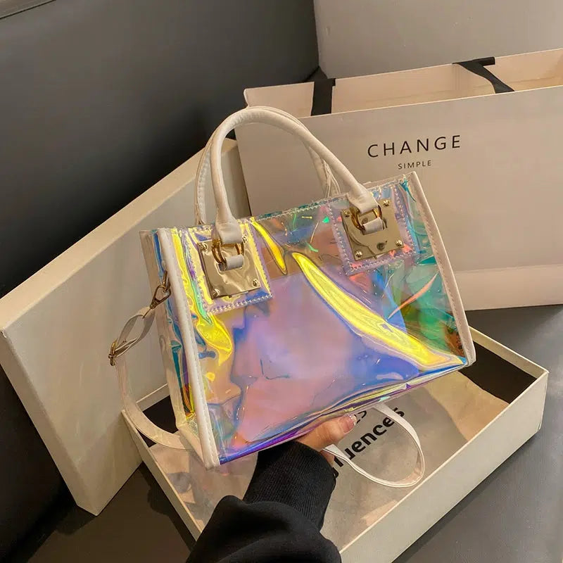 Gold Accents Holographic Clear Tote Bag