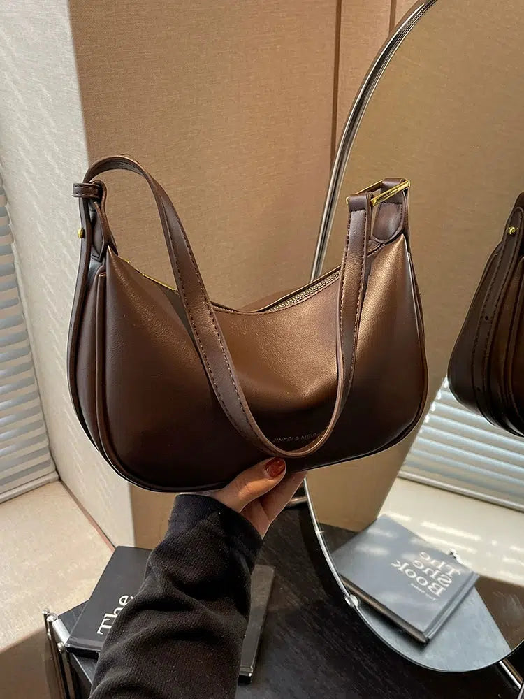 Gold Accents Leather Shoulder Bag