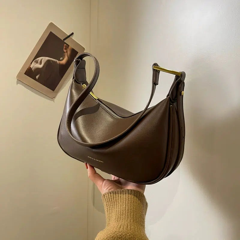 Gold Accents Leather Shoulder Bag