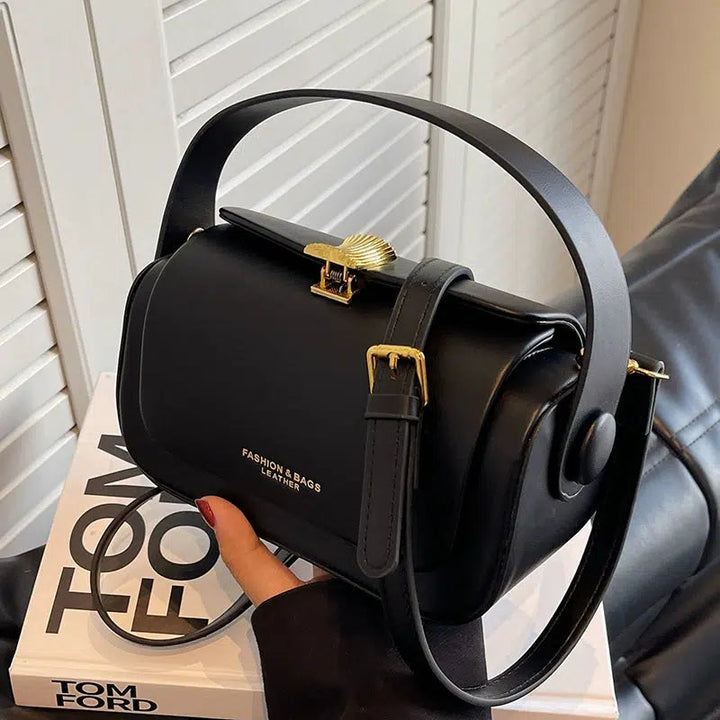 Gold Clasp Leather Handbag