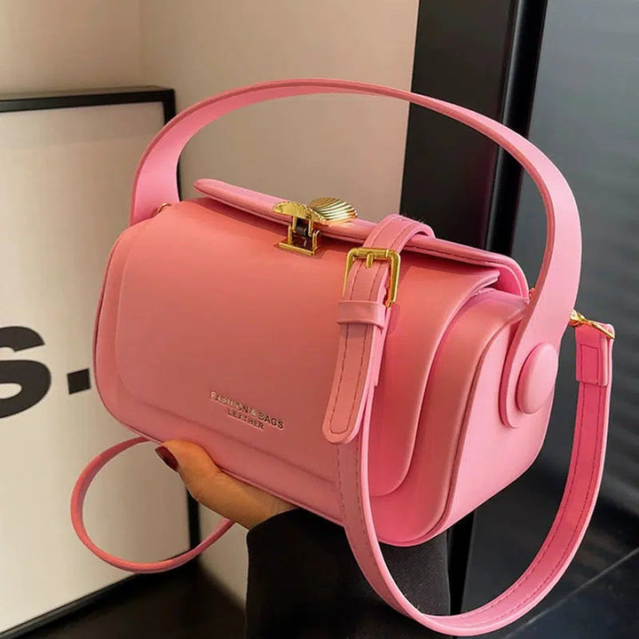 Gold Clasp Leather Handbag