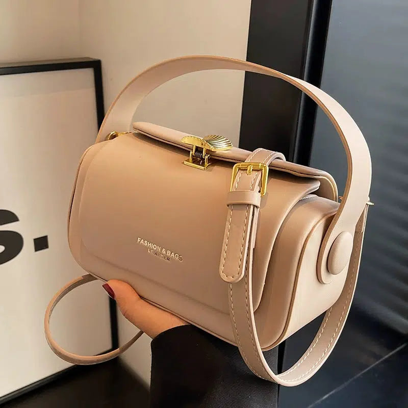 Gold Clasp Leather Handbag