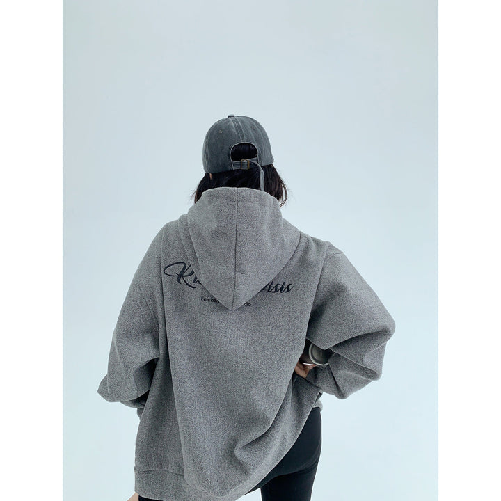 Graphic Print Hooded Zip-Up Coat