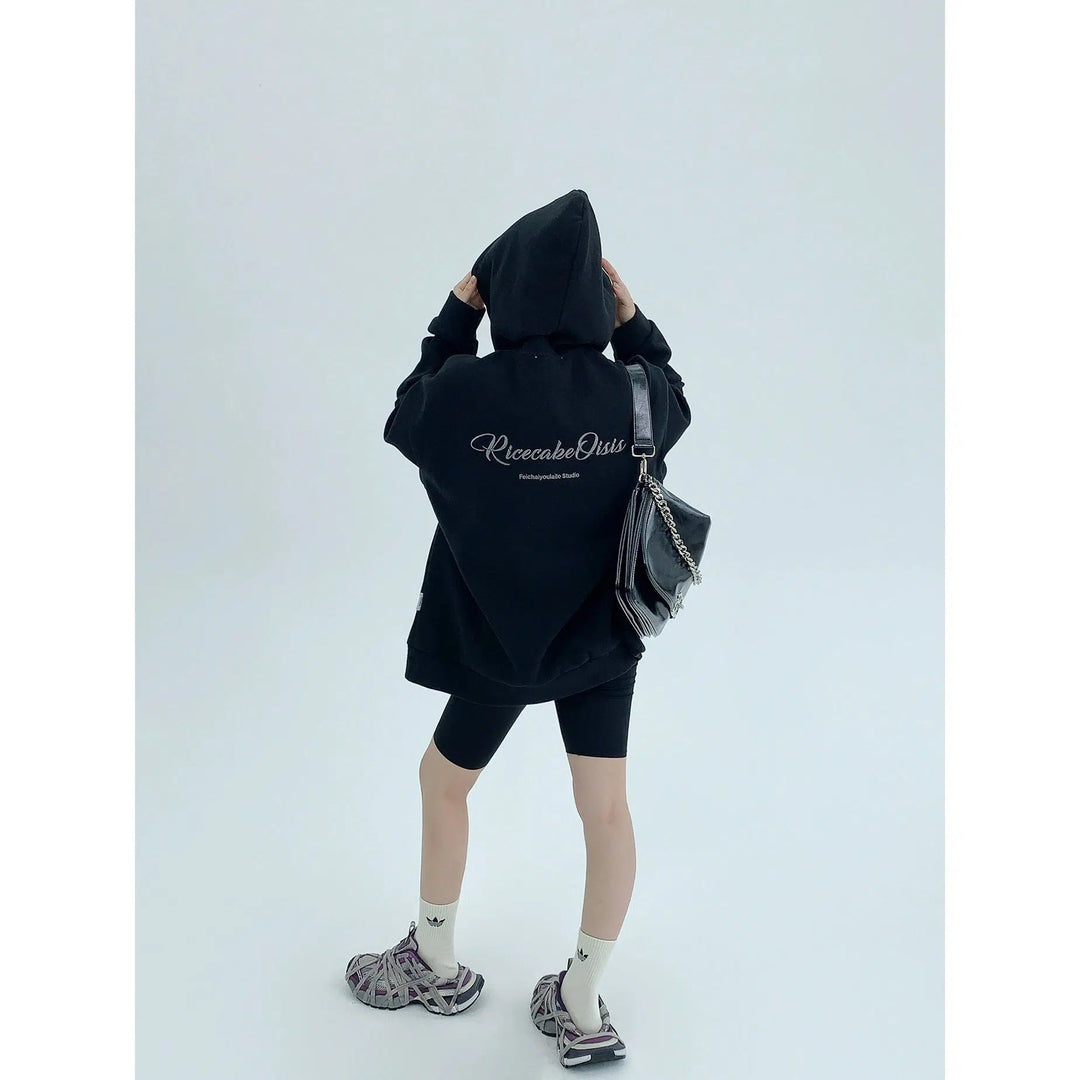 Graphic Print Hooded Zip-Up Coat