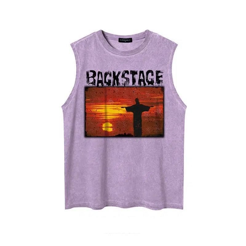Graphic Sleeveless Vest with Backstage Design