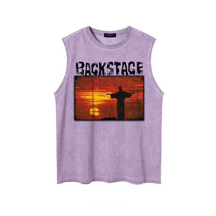 Graphic Sleeveless Vest with Backstage Design