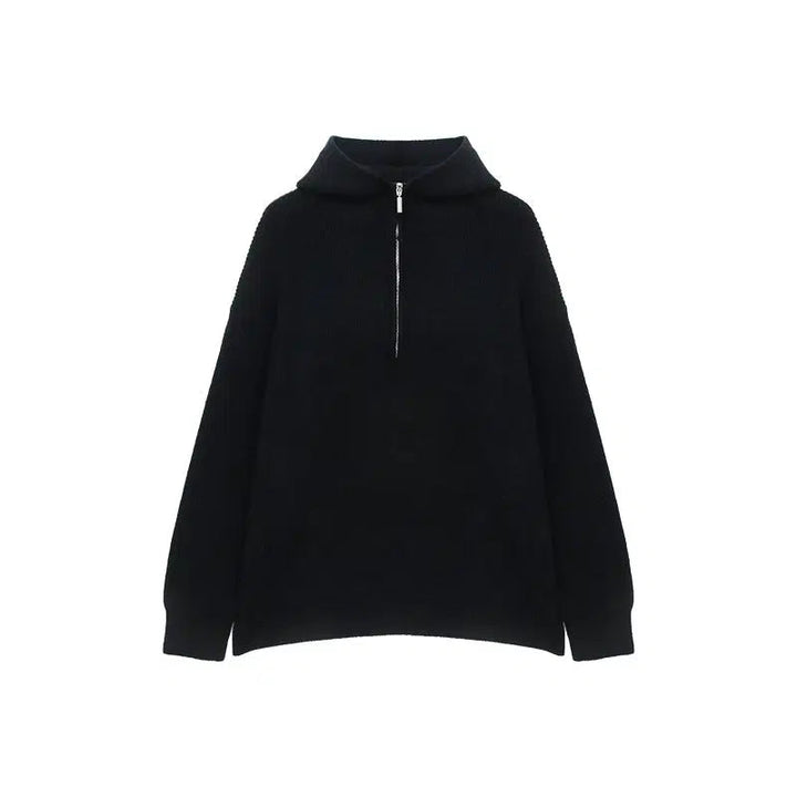 Half-Zip Hooded Knitwear Sweater