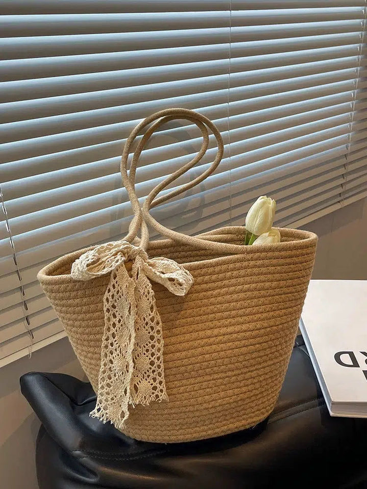 Handwoven Ribbon Accent Tote Bag