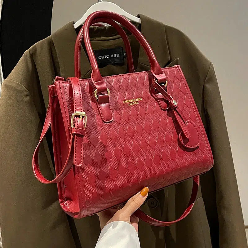 Heart Charm Leather Pattern Tote Bag