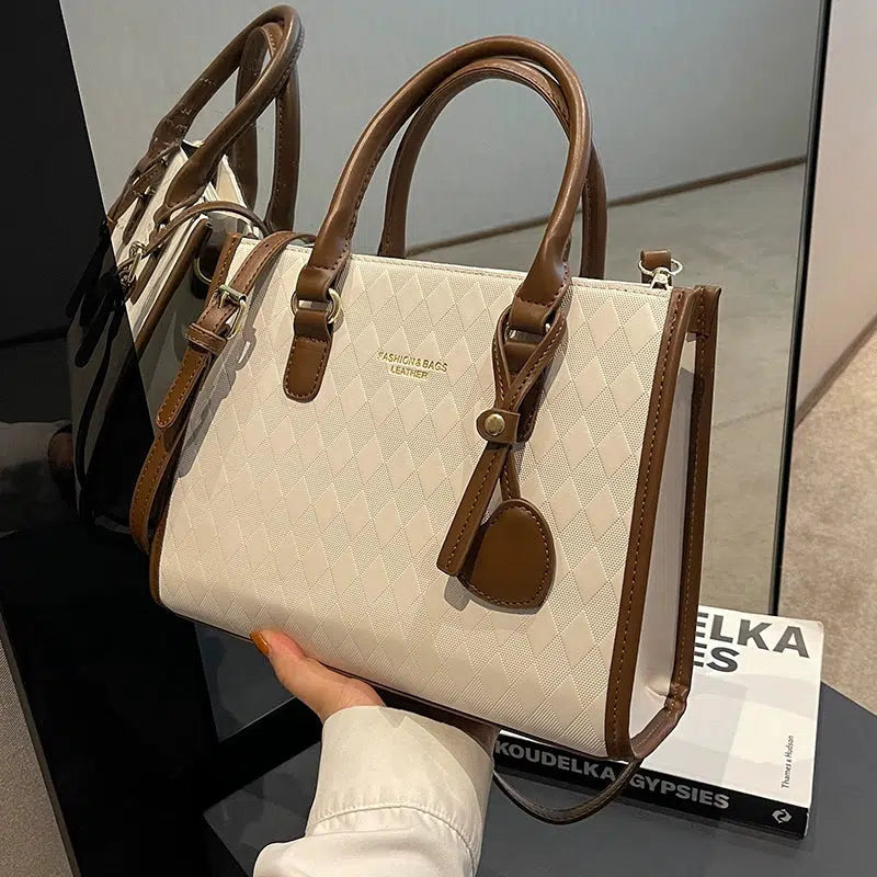 Heart Charm Leather Pattern Tote Bag