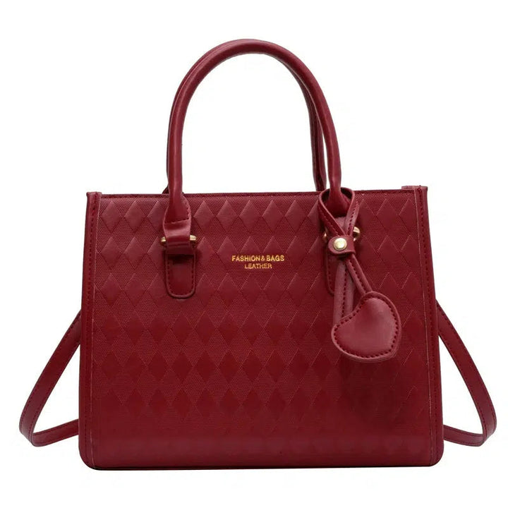 Heart Charm Leather Pattern Tote Bag