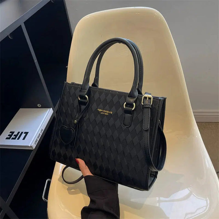 Heart Charm Leather Pattern Tote Bag