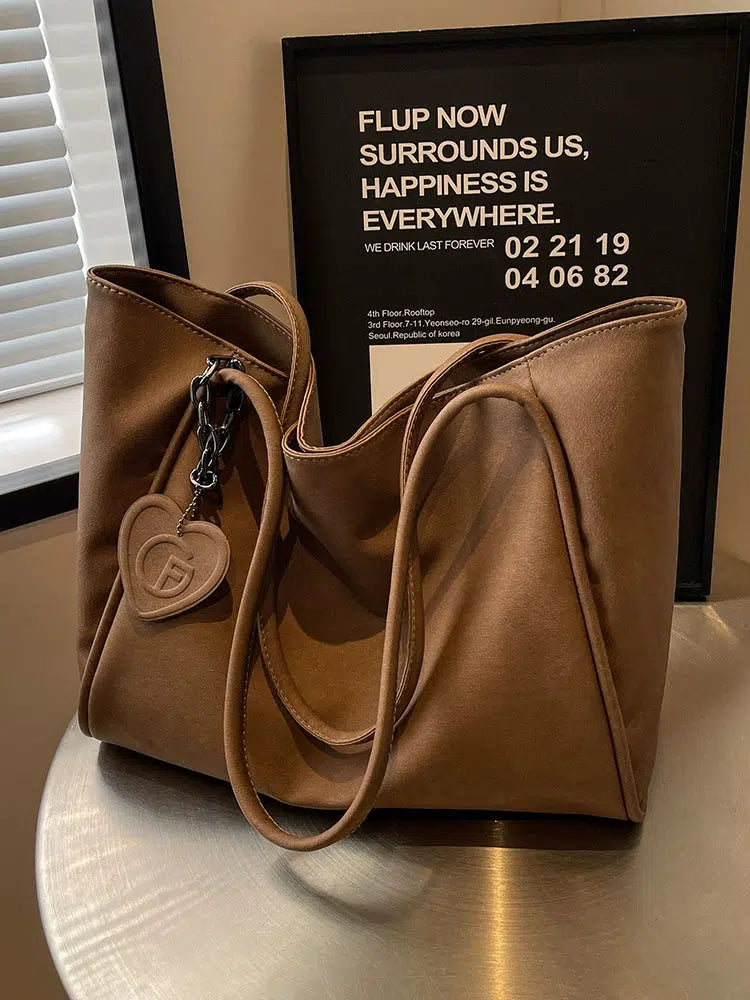 Heart Charm Soft Suede Tote Bag