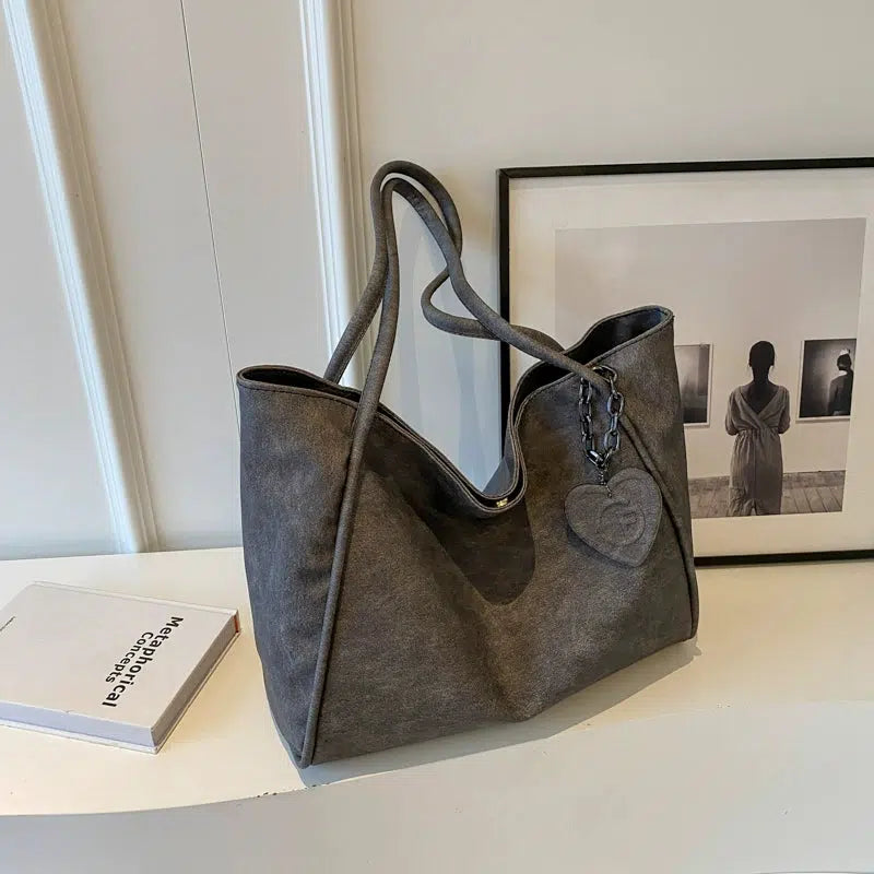 Heart Charm Soft Suede Tote Bag