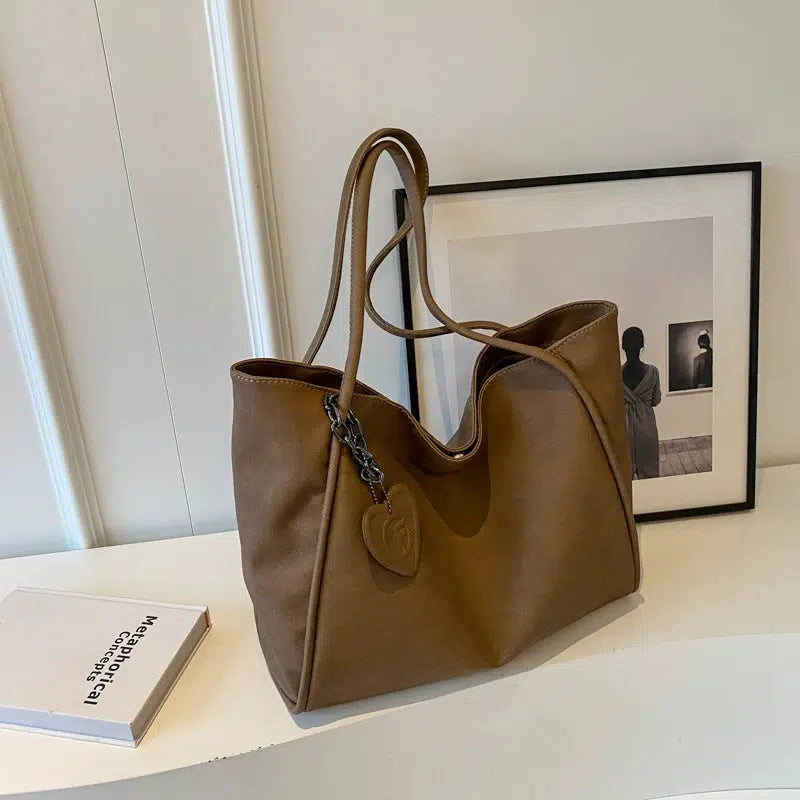 Heart Charm Soft Suede Tote Bag