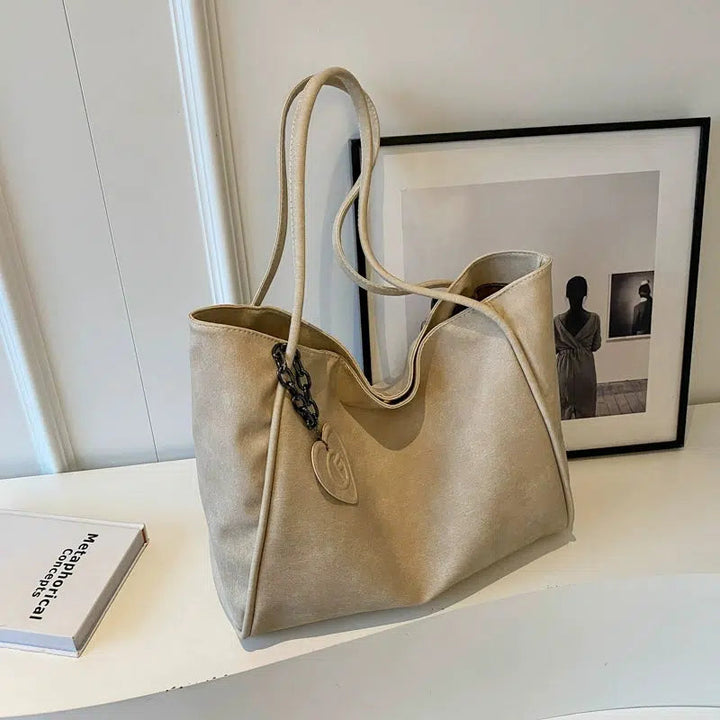 Heart Charm Soft Suede Tote Bag