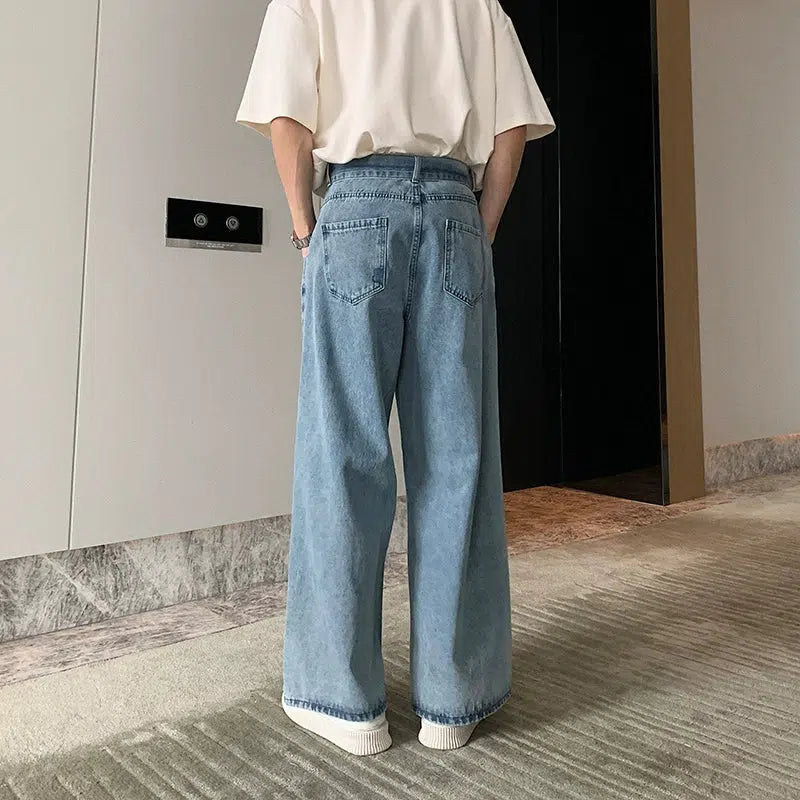 High Waisted Wide Leg Denim Jeans with Belt