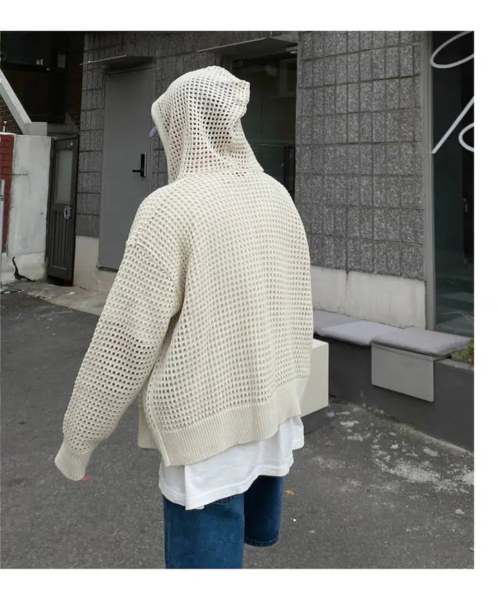 Hollow Hooded Knitted Cardigan