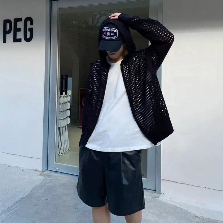 Hollow Hooded Knitted Cardigan