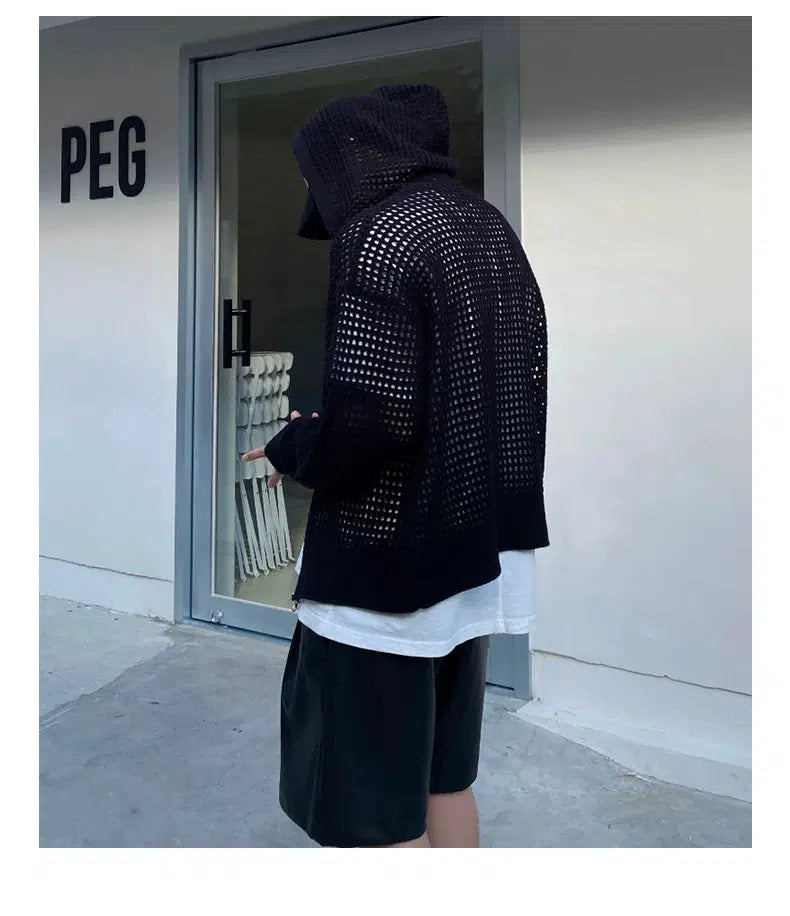 Hollow Hooded Knitted Cardigan