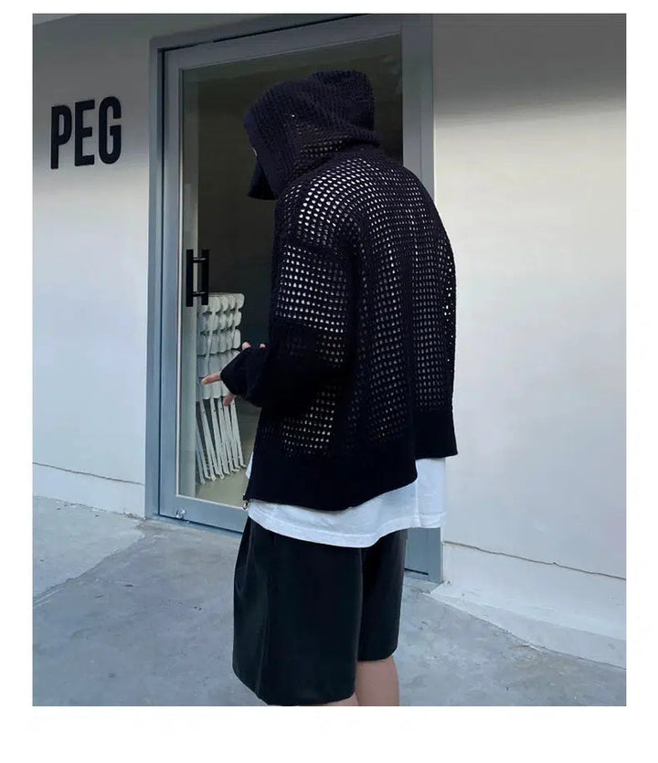 Hollow Hooded Knitted Cardigan