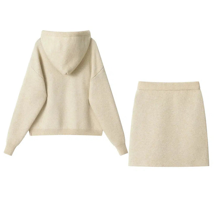 Paris Print Hooded Knit Skirt Set