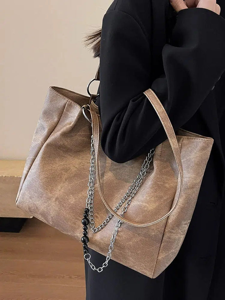 Interior Pockets Chain Strap Tote Bag